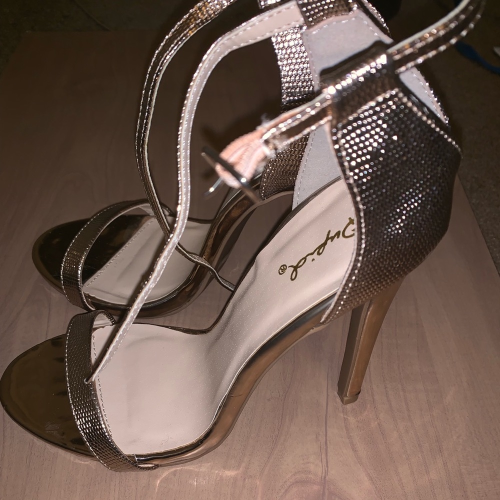 Gold open toe heels